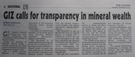 Article in the Nation 29 November 2012, Edwin Nyirongo