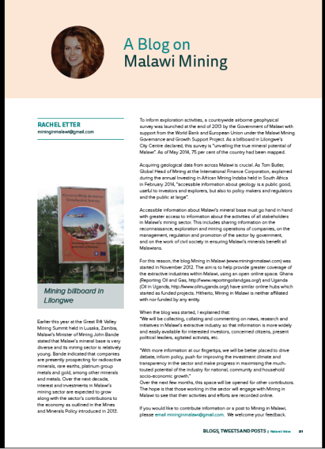 2014-07 Screenshot of article on Mining in Malawi featured in CEPA's Nature's Voice