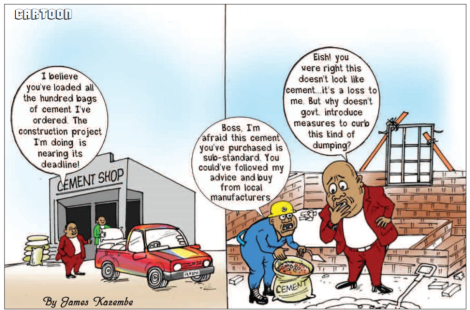 Challenges of imported cement in Malawi cartoon